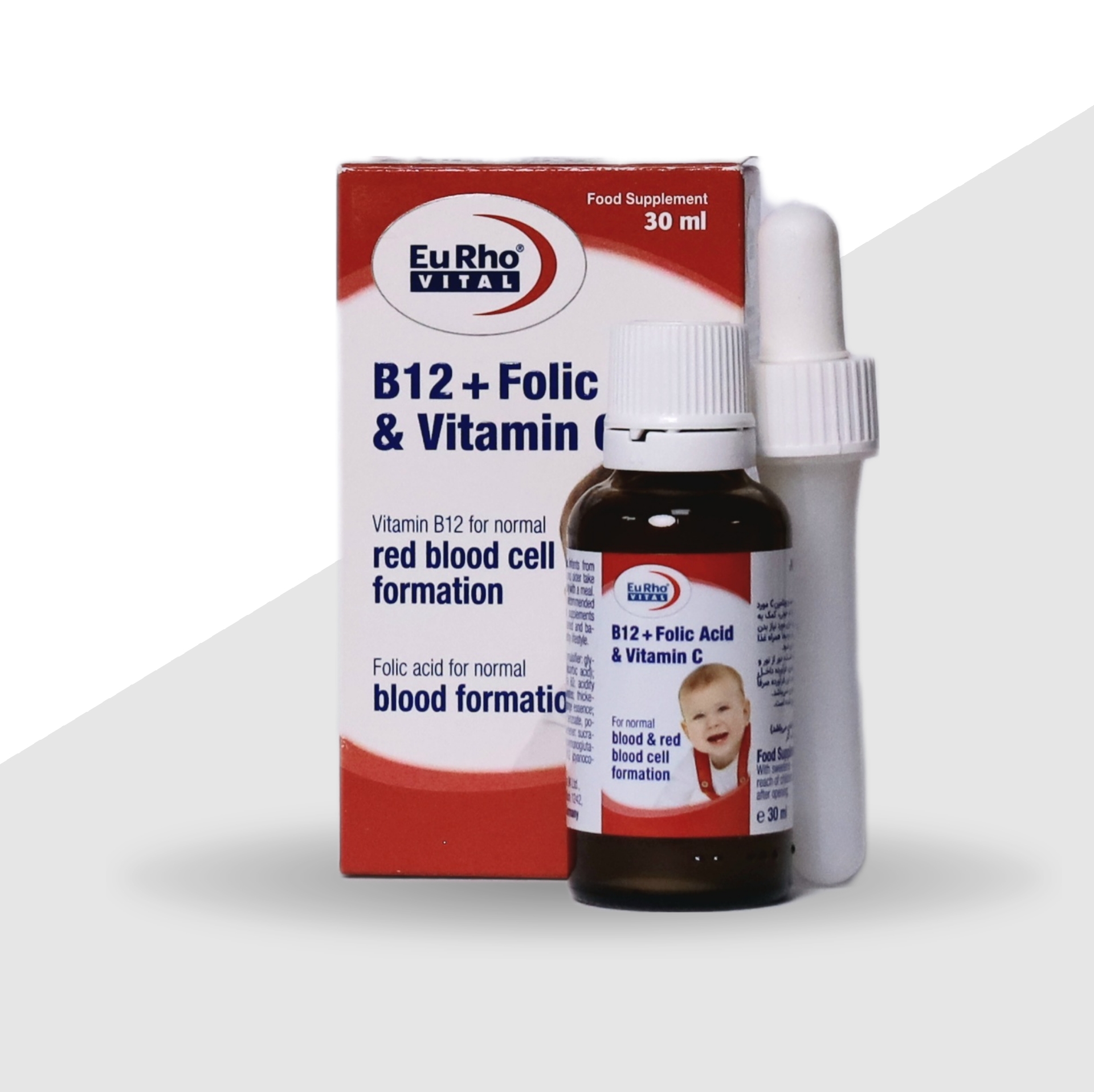 قطره فولیک اسید و ویتامین C وB12  یوروویتال-30 میلی لیتر