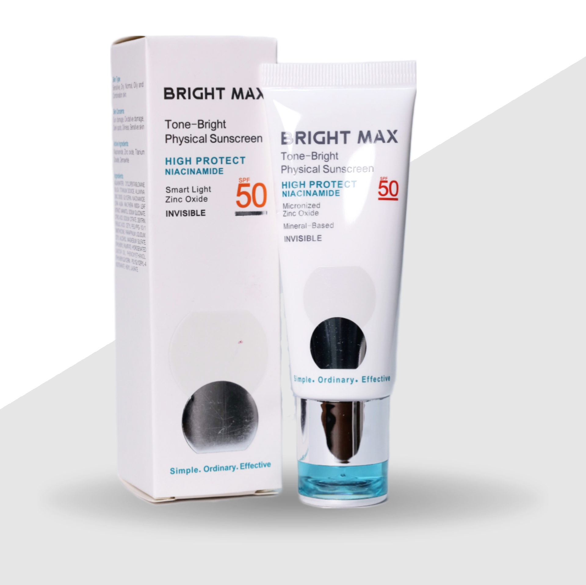 ضد آفتاب فیزیکال تن برایت SPF 50 بی رنگ برایت مکس-40 میلی لیتر