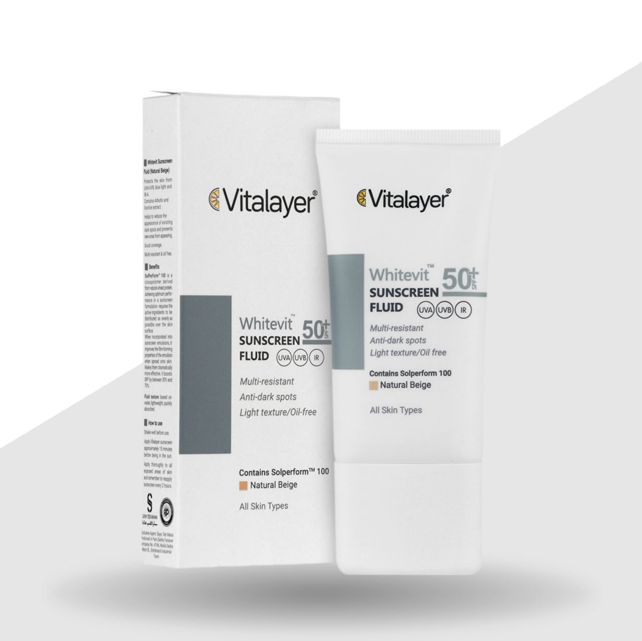 ضد آفتاب مناسب پوست های دارای لک SPF50 وایت ویت بژ طبیعی ویتالیر - 50میلی لیتر